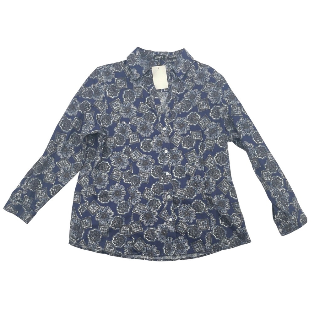 Jones New York Non-Iron Button Down Shirt L Blue Good